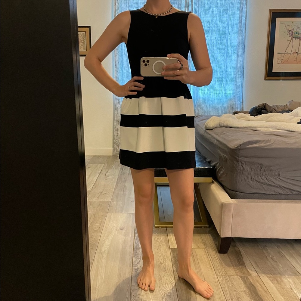Aqua black white flare dress